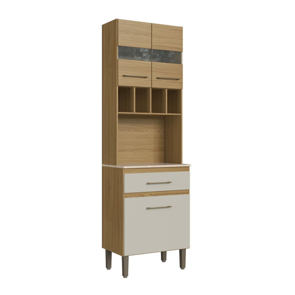 Paneleiro 3 Portas 1 Gaveta com Vidro Co4211 Ipê/Cristalo/Petra - Decibal em Oferta na Shopee