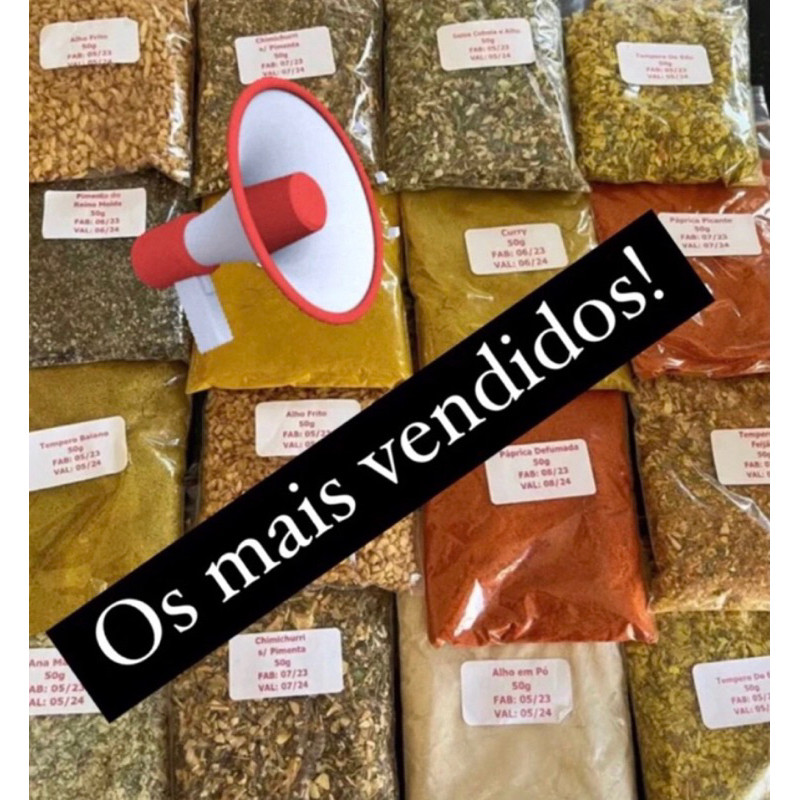 TEMPEROS E CONDIMENTOS KIT 30 UNIDADES 30g EMBALAGEM ZIP LOCK em Oferta na Shopee