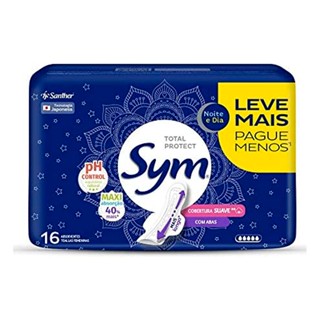 Absorvente Sym Noturno Cobertura Suave Com Abas Leve 16 Pague 14