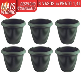 Kit 6 Vasos de Flor Plástico Pequeno c/Prato 1,4 Litros Moderno Decorativo em Oferta na Shopee