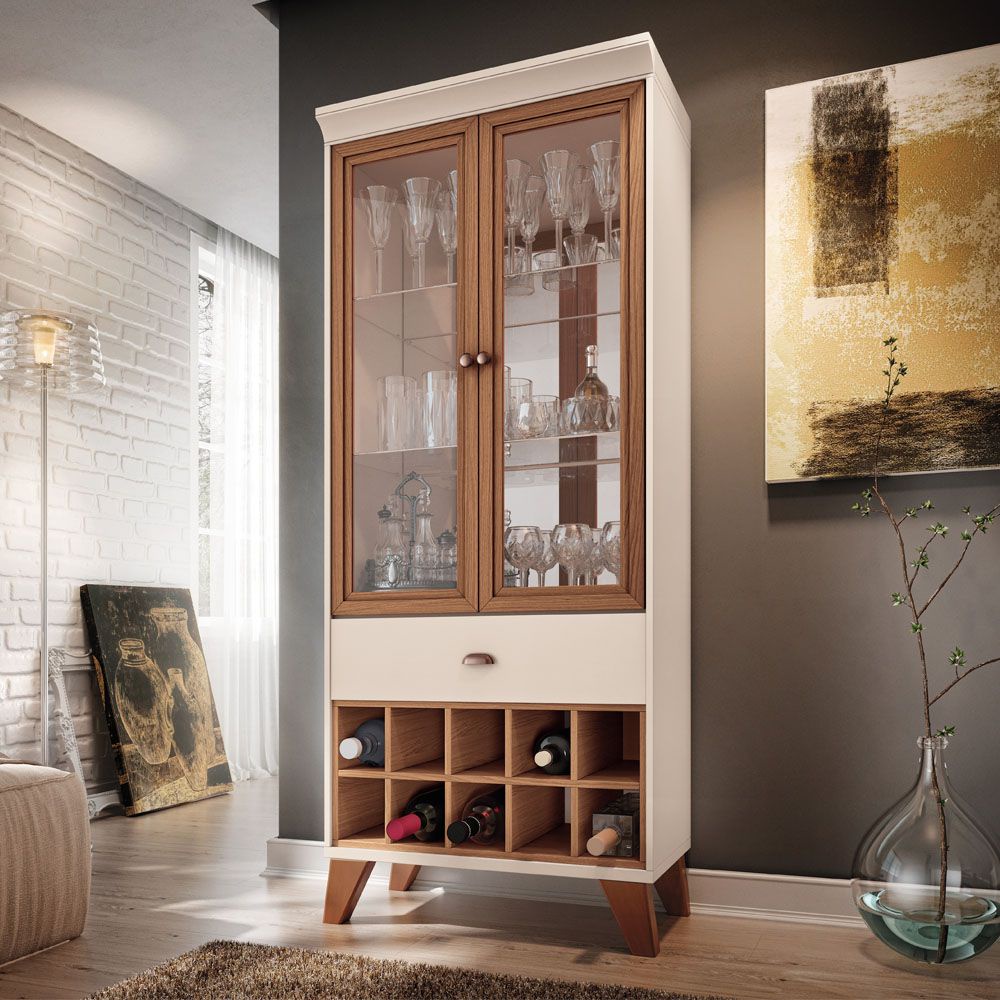 Cristaleira Bar e Adega Andorra Decorativa Sala de Estar OffWhite/Nature G26 - Gran Belo em Oferta na Shopee