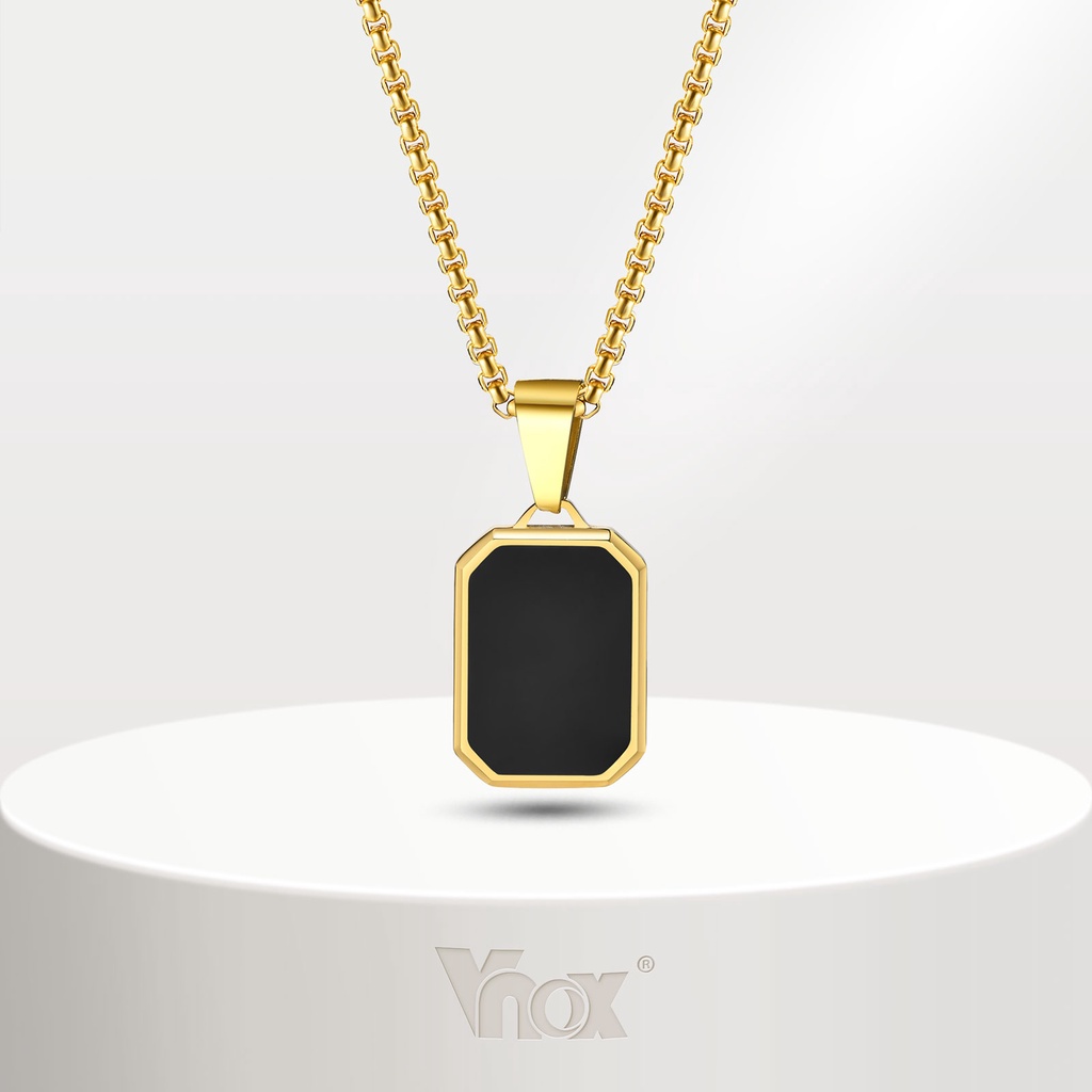 Colar Quadrado Masculino Vnox , Aço Inoxidável Simples Pingente De Ouro Feminino Jóias De Presente
