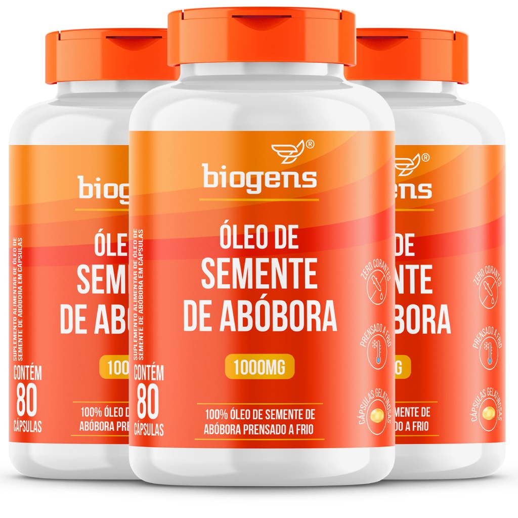 KIT 3x Bigens Óleo de Semente Abóbora 1000mg 80 Cápsulas Prensado a Frio - Ômega 9 e 6 - Zero Glúten em Oferta na Shopee