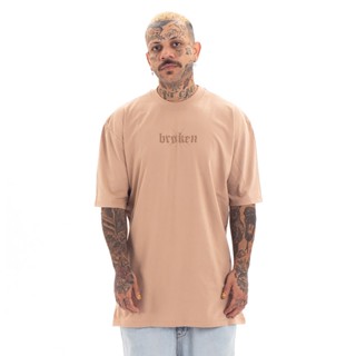 Camiseta Oversized Streetwear Estampada 100% Algodão Fio 30 Broken