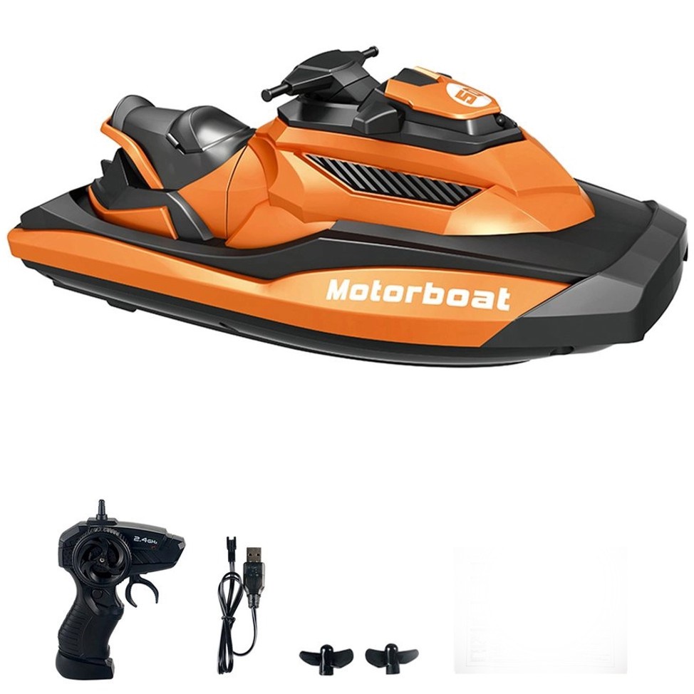Barco Lancha  Moto Jet Sky Controle Remoto Bat Recarregável Super Rápido Cor Laranja