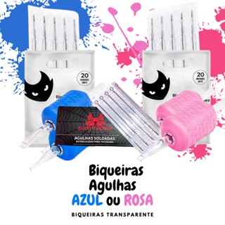 Kit 10/20 Agulhas Aston + 10/20 Biqueiras Transparente Tattoo Tatuagem