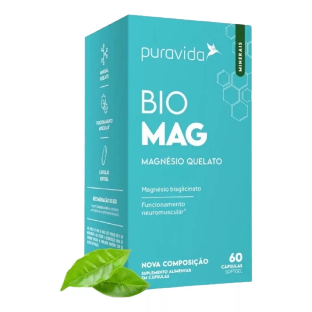 Bio Mag Magnesio Quelato Bisglicinato Puravida 60 Cápsulas