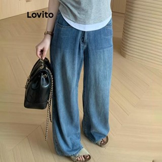 Lovito Casual Calça Jeans Feminina Lisa com Bolso LNE22002 (Azul)