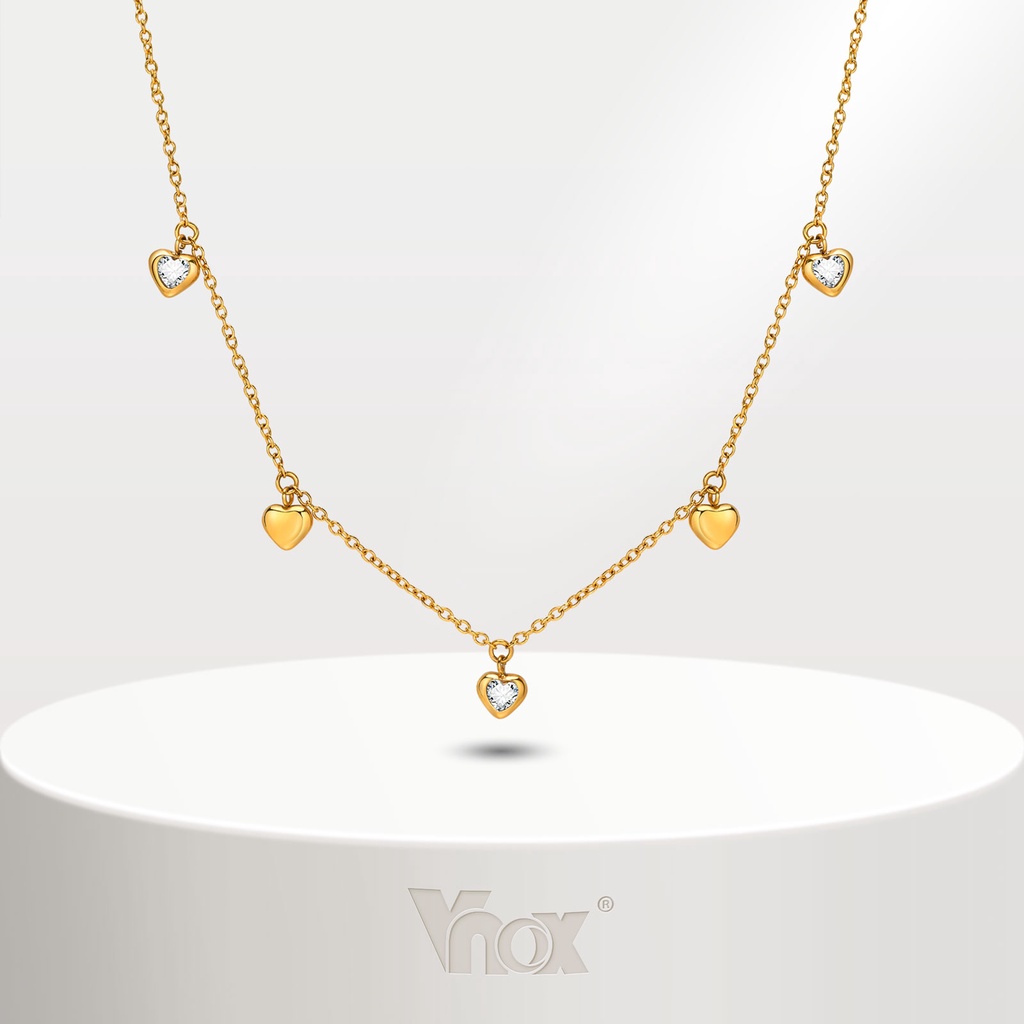 Vnox Heart Zircon Colar Pingente Cúbico De Zircônio Para Menina Feminina , 18K Ouro Brilhante Corrente De Aço Inoxidável Link Weding Gift