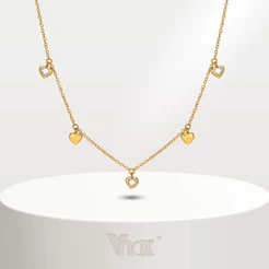Vnox Heart Zircon Colar Pingente Cúbico De Zircônio Para Menina Feminina , 18K Ouro Brilhante Corrente De Aço Inoxidável Link Weding Gift