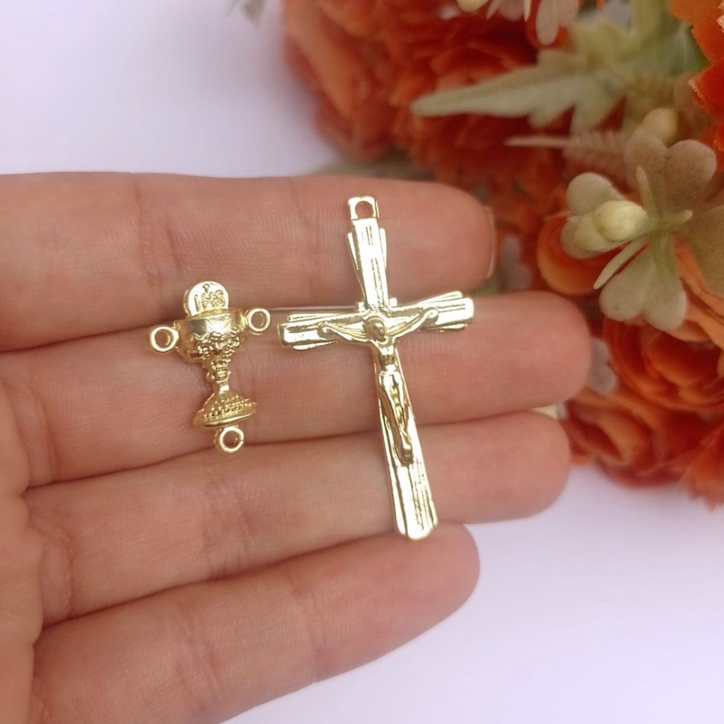 Kit para Terço Primeira Eucaristia - 10 pares e 25 pares - Dourado Niquel Ouro Velho