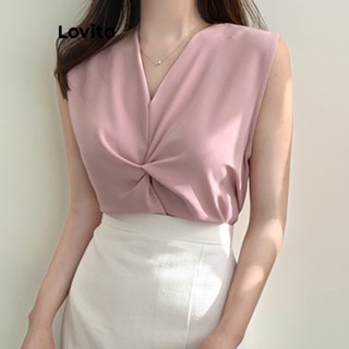 Lovito Elegante Blusa Feminina Lisa Torcida L71ED057 (Azul/Damasco/Rosa)