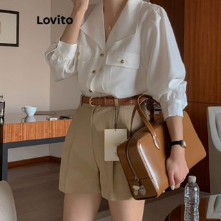 Lovito Casual Blusa Feminina Lisa com Botão LNE29377 (Branco)