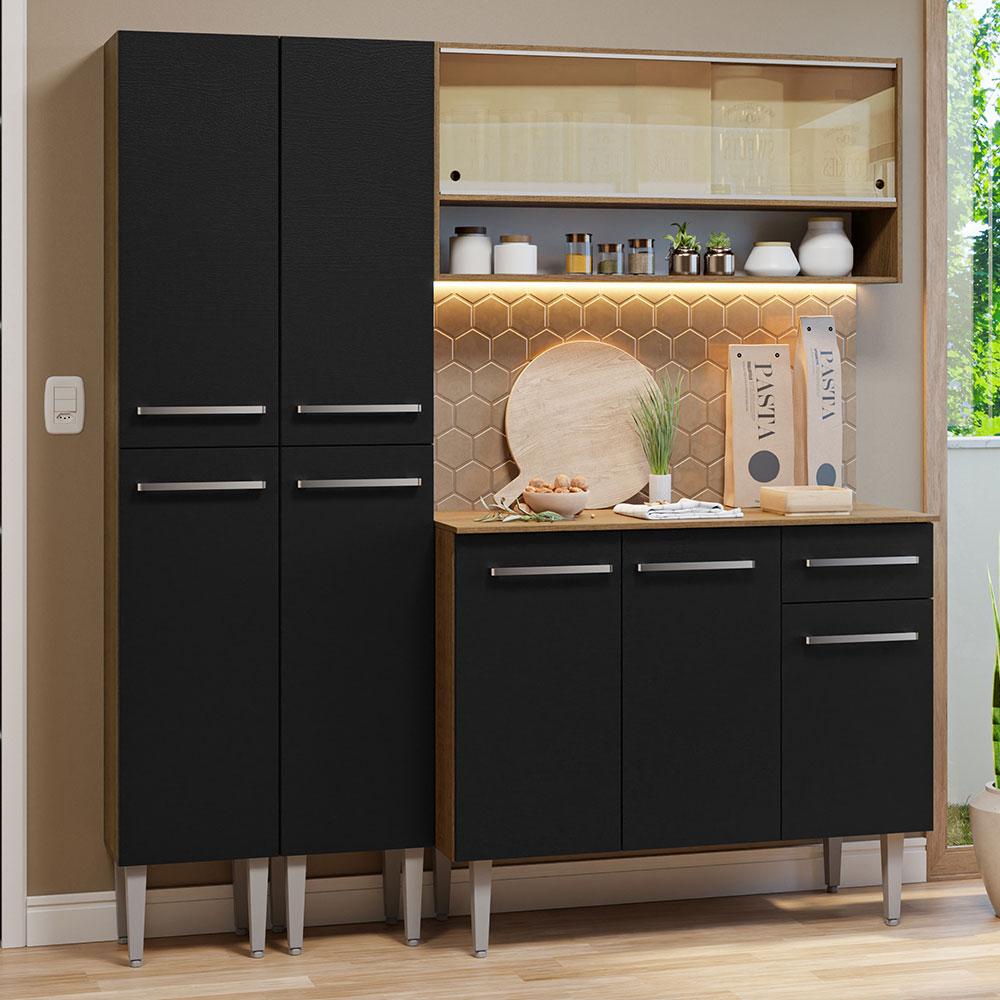 Armário de Cozinha Compacta 169cm Rustic/Preto Emilly Madesa 13 - Home & Living