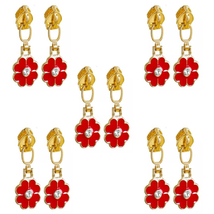 10 Cursor Ziper N?5 Metal Dourado Trevo 04 Folhas Vermelho