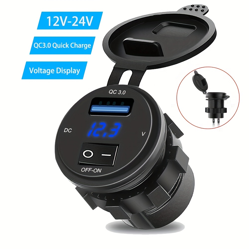 QC3.0 Tomada De Carregador De Carro USB À Prova D'água Com Interruptor Voltímetro Digital Adequado Para Motocicletas E Barcos De Automóveis