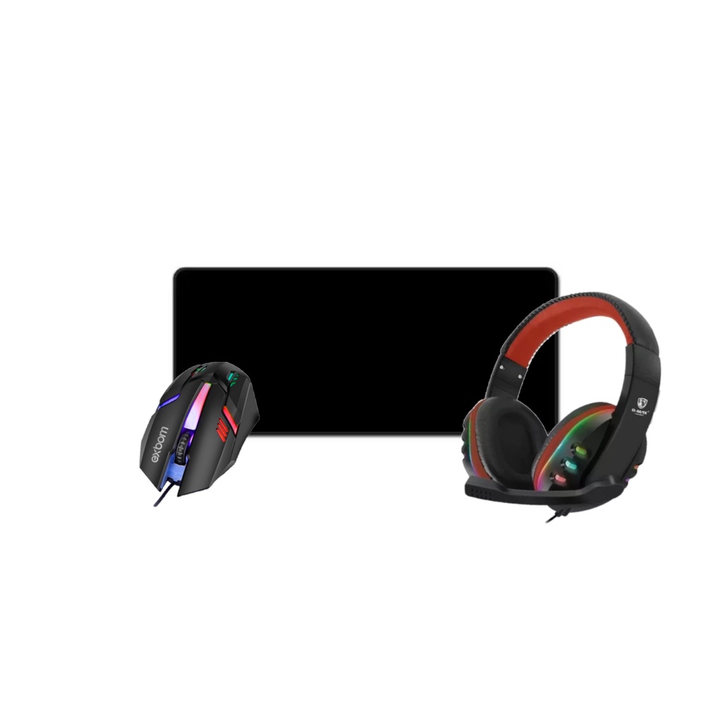 Kit Fone Headset Vermelho + Mouse Gamer + Mousepad Preto