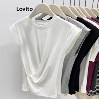 Lovito Casual Camiseta Feminina Lisa Plissada LNE40403