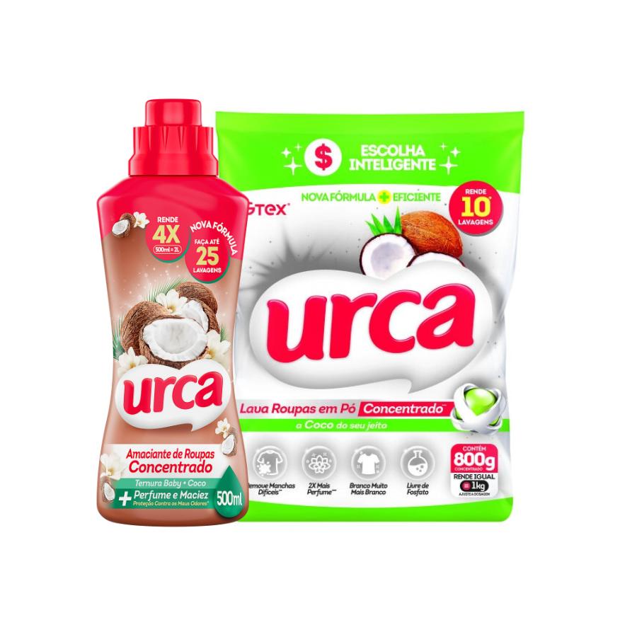 Kit Urca Coco 1 Lava Roupas Pó Concentrado 800G + 1 Amaciante Concentrado Urca Ternura Baby 500ML em Oferta na Shopee
