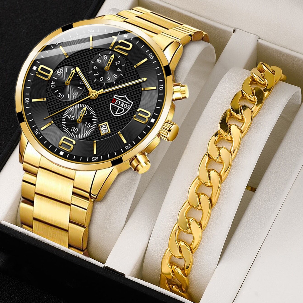 Relógio Masculino Nova Moda Negócios Relógio Masculino de Aço Inoxidável Conjunto De Relóg...
