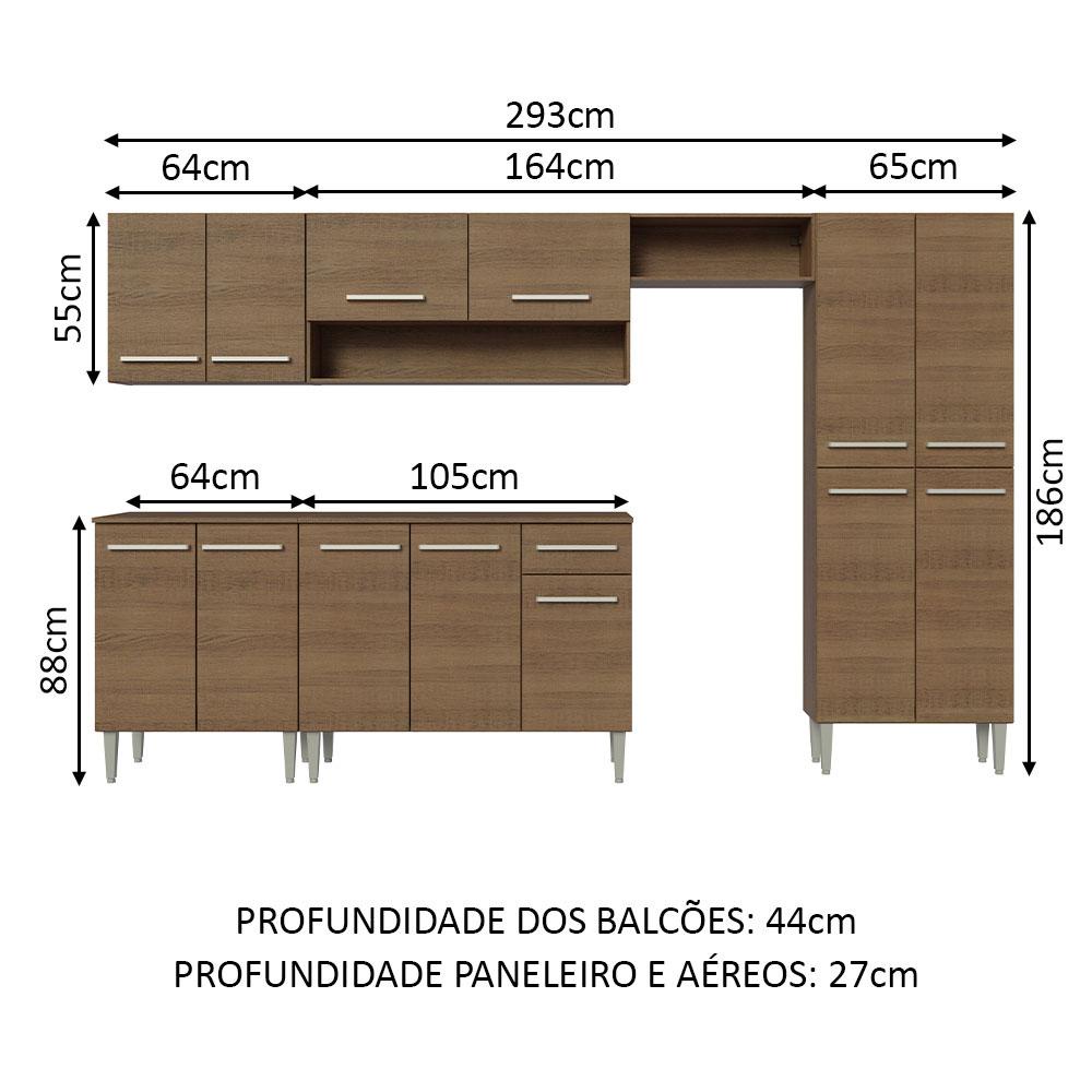 Detalhes do Armário de Cozinha Completa 293cm Rustic Emilly Madesa 10