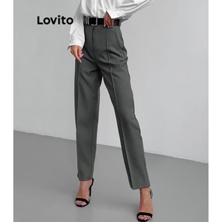 Lovito Calças Casuais De Linha De Estrutura Lisa Para Mulheres LNL42042