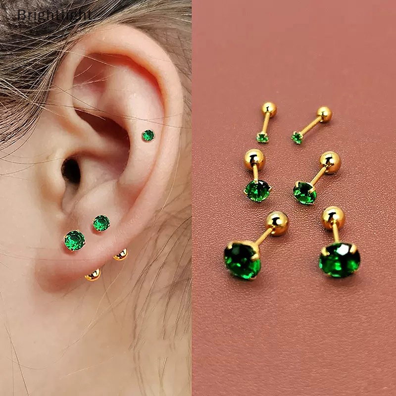[Brightlight] 1 par de pequenos brincos verdes redondos brincos brincos barbell brincos [BR] em Oferta na Shopee