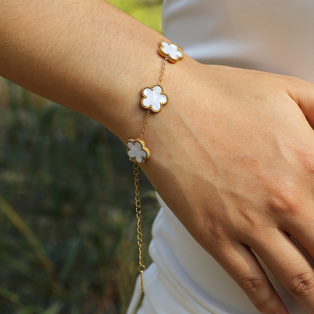 Pulseira Hipoalergênica Vnox Flower Bracelet for Women Girl, 18K Gold Lucky Golden Acessórios Jóias · foto 2
