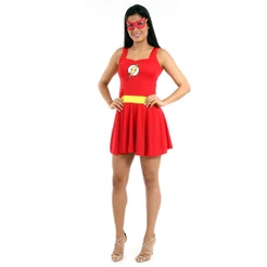 Fantasia Flash Feminina Vestido Adulto Com Máscara - Liga Da Justiça