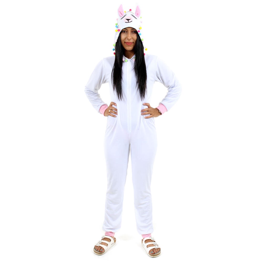Fantasia Lhama Macacão Kigurumi Adulto Com Capuz