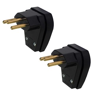 Kit 2 Plugues Machos 2P+T 20A 250V Preto 90? Prensa Cabo