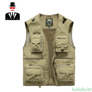 [S-5XL] Colete dos homens Primavera e Outono Nova Fotografia Pesca Multi-bolso Outdoor Workwear Vest Jacket Lab Coat 46464