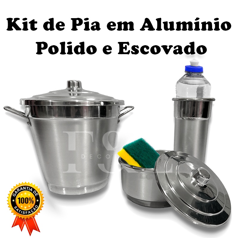 Kit Pia Cozinha Porta Sabão Detergente Lixeira Alumínio em Oferta na Shopee