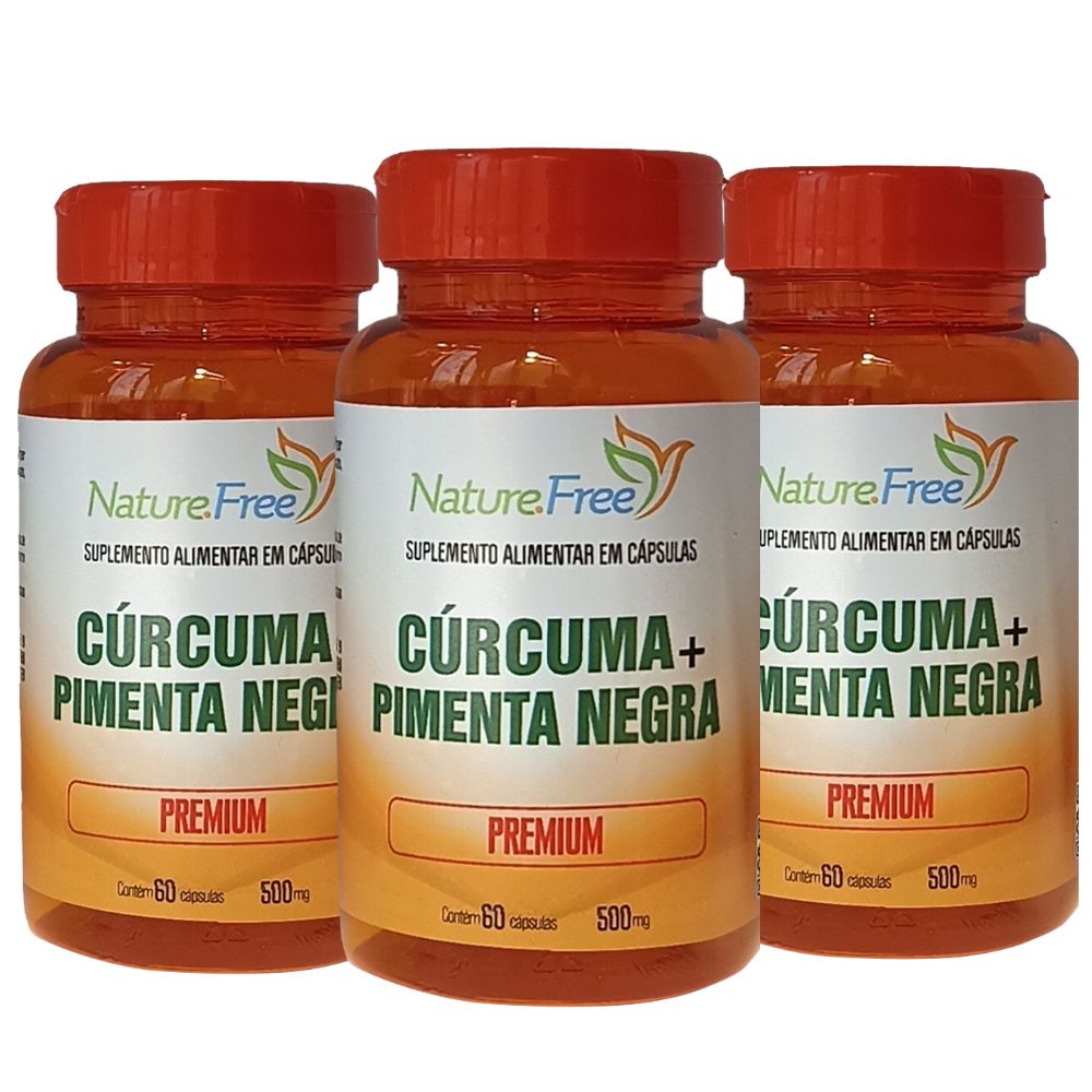 Kit 3 Cúrcuma + Pimenta Negra Premium em Cápsula 60 Cáps - NathurePro