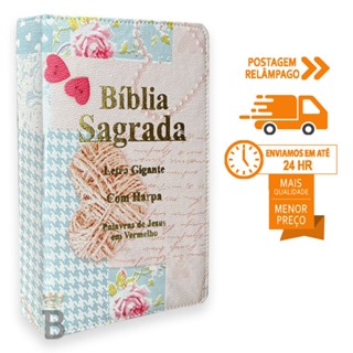 Biblia Sagrada Letra Gigante Luxo Popular - Coração Azul - Com Harpa - Mulher - RC