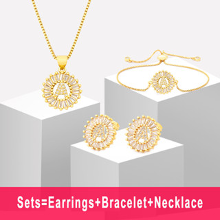 Moda 26 Pingente De Ouro A-Z Inicial Conjunto De Jóias Femininas Brincos Pulseira Nome Da Carta Acessórios Presente