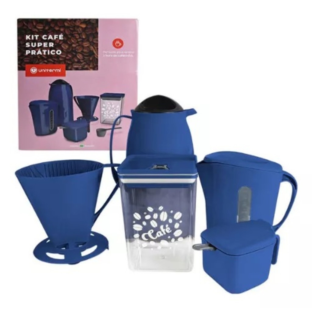 Kit Café Super Prático Garrafa Térmica, Açucareiro, Leiteira