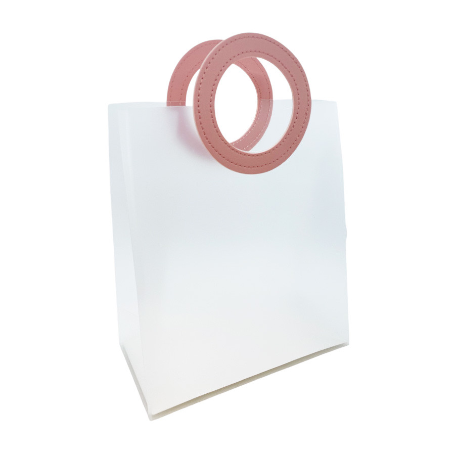 Sacola Transparente Fosca PVC Alça Redonda Couro Rosa  23x20x10cm 10 Un