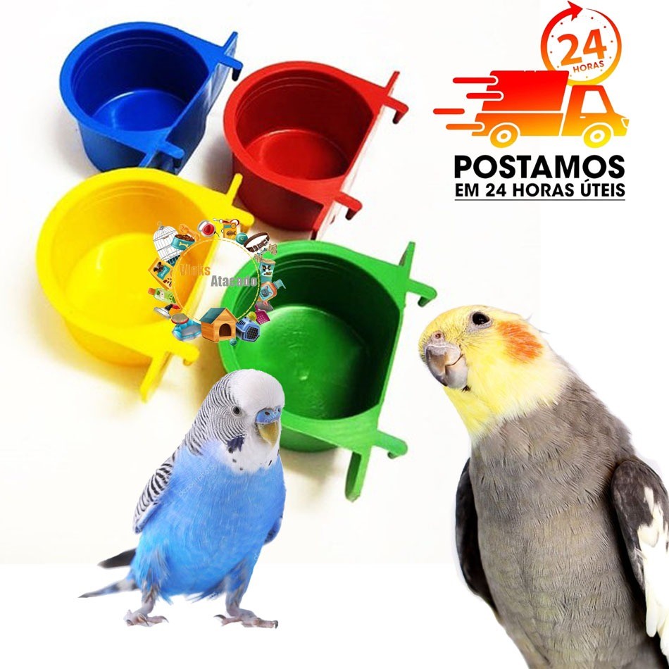 Kit 12 Comedouro Com Suporte Gancho & Aba Para Calopsita Agapornis Periquito Aves Pássaros