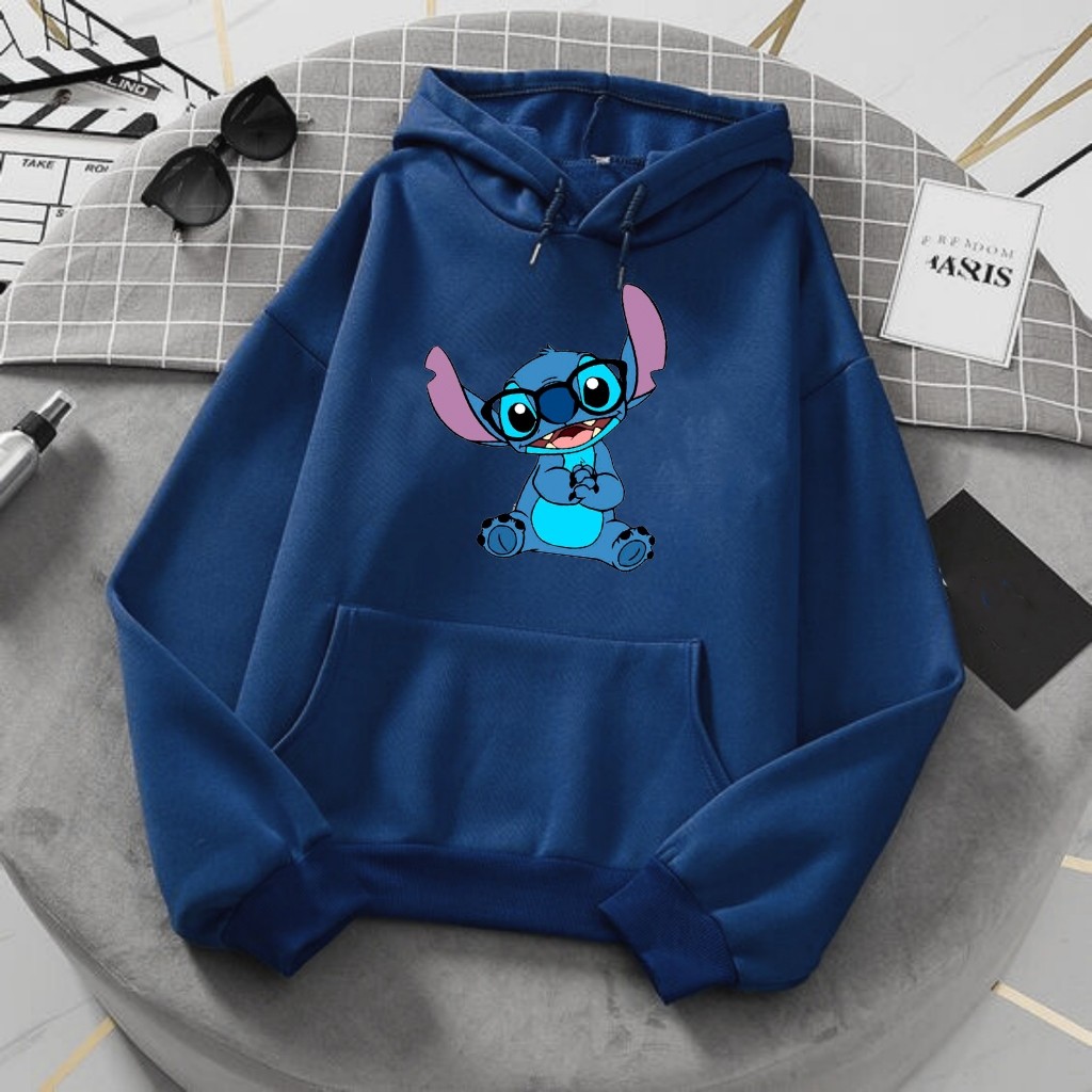 Moletom Lilo e Stitch Casaco Delicado Moletom Flanelado Com Bolso e Gorro