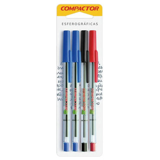 Caneta esferográfica 0.7 AZ/PT/VM com 4 unidades Compactor em Oferta na Shopee