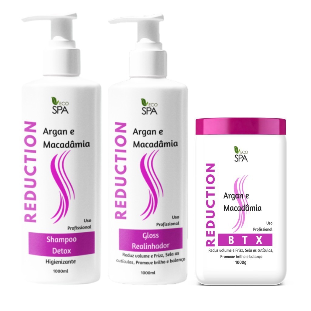 Escova Progressiva Profissional Reduction Orgânica Sem Formol, Shampoo, Gloss e Botox 1L