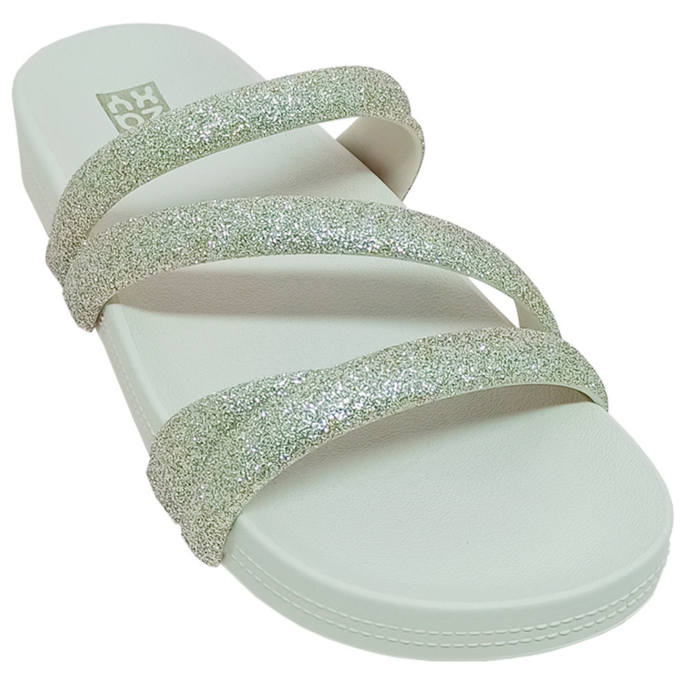 Chinelo Zaxy Feminino Tiras Frontais Brilhosas Slide Glamour