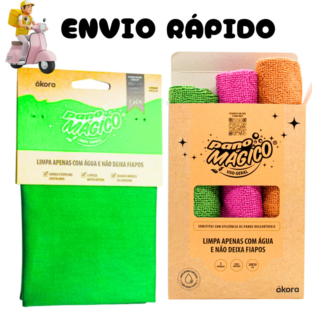 Pano Limpa Vidros 40x40cm + Kit 3 Pano Uso Geral 30x30cm