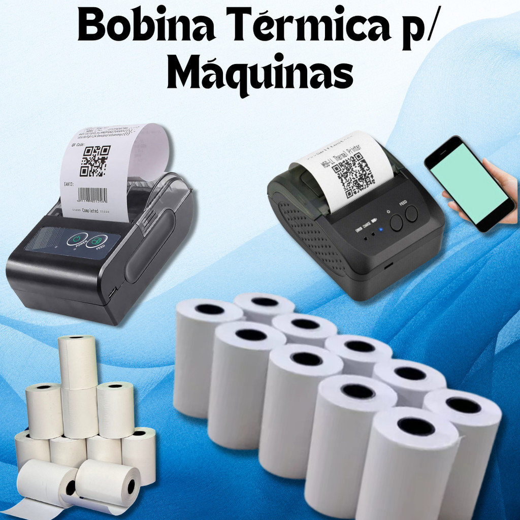 Bobina de Papel Térmico para Maquina Impressoras bluetooth Sem Fio portátil em Oferta na Shopee