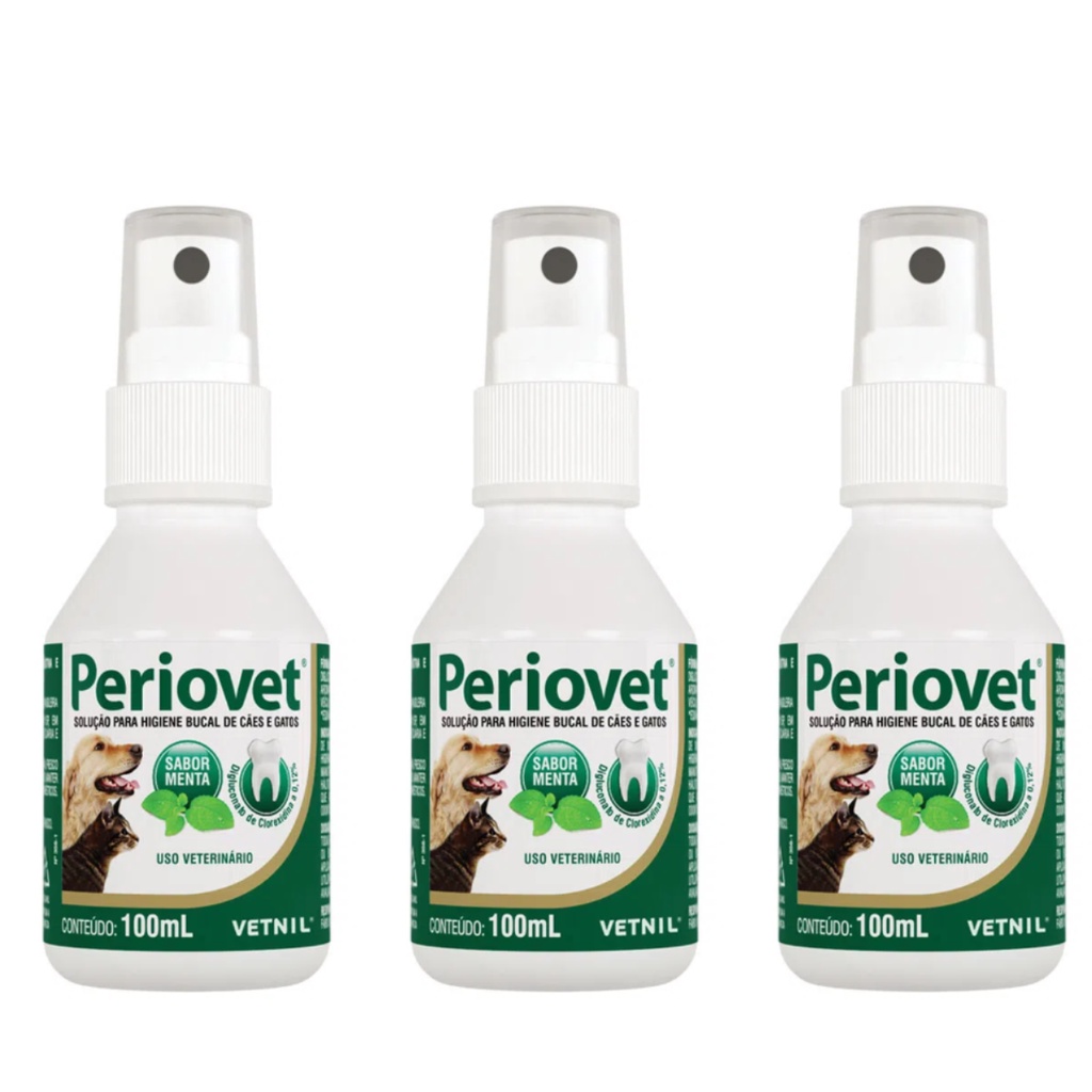 03 Periovet Spray 100ml- Vetnil - Tratamento Tartaro Bucal - Pets