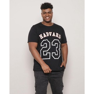 Camiseta Plus Size Masculina Estampa Harvard Manga Curta Preta