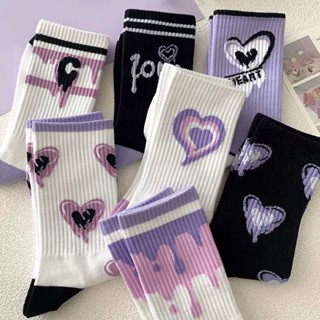 Meias de Amor Meias Femininas Cartas de Amor Meias Tubo Púrpura Meias de Algodão Moda Única