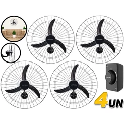 Kit 4 Ventilador De Parede 60cm P/ Loja Industrias Academia Comércio Igreja 147w 110v ou 220v Preto Ventisol