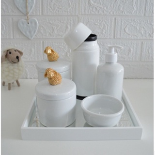 Kit Higiene Porcelana Bebê Térmica Bandeja Banho K010 Ovelha em Oferta na Shopee